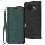 For Google Pixel 9a Side Buckle Double Fold Hand Strap Leather Phone Case(Dark Green)