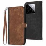 For Xiaomi 14 Side Buckle Double Fold Hand Strap Leather Phone Case(Brown)