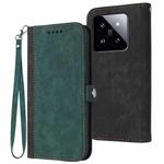 For Xiaomi 14 Pro Side Buckle Double Fold Hand Strap Leather Phone Case(Dark Green)