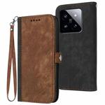 For Xiaomi 14 Pro Side Buckle Double Fold Hand Strap Leather Phone Case(Brown)