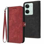 For OnePlus Ace 2V Side Buckle Double Fold Hand Strap Leather Phone Case(Red)