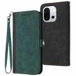 For OnePlus 13T Side Buckle Double Fold Hand Strap Leather Phone Case(Dark Green)