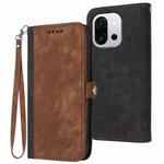 For OnePlus 13T Side Buckle Double Fold Hand Strap Leather Phone Case(Brown)