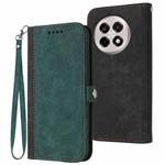 For OnePlus Ace 5 / 13R Global Side Buckle Double Fold Hand Strap Leather Phone Case(Dark Green)