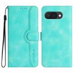 For Google Pixel 9a Heart Pattern Skin Feel Leather Phone Case(Light Blue)