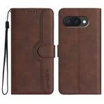 For Google Pixel 9a Heart Pattern Skin Feel Leather Phone Case(Brown)