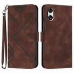 For Sony Xperia 10 VI Line Pattern Skin Feel Leather Phone Case(Coffee)