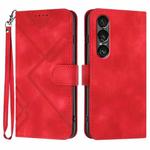 For Sony Xperia 1 VII Line Pattern Skin Feel Leather Phone Case(Red)