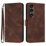 For Sony Xperia 1 VII Line Pattern Skin Feel Leather Phone Case(Coffee)