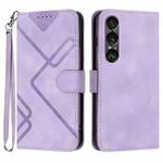 For Sony Xperia 1 VII Line Pattern Skin Feel Leather Phone Case(Light Purple)