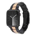 For Apple Watch Series 8 45mm Three-Bead Stainless Steel Watch Band(Black Rose Gold)