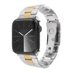 For Apple Watch SE 2022 44mm Three-Bead Stainless Steel Watch Band(Silver Gold)