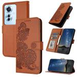 For OPPO Reno11 F / F25 Pro Datura Flower Embossed Flip Leather Phone Case(Brown)