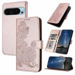 For Google Pixel 9 Pro Datura Flower Embossed Flip Leather Phone Case(Rose Gold)