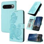 For Google Pixel 10 Pro XL Datura Flower Embossed Flip Leather Phone Case(Light blue)