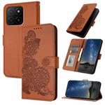 For Honor X5b / X5b Plus Global Datura Flower Embossed Flip Leather Phone Case(Brown)