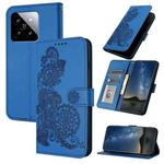 For Xiaomi 14 Datura Flower Embossed Flip Leather Phone Case(Blue)