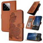 For Xiaomi 14 Datura Flower Embossed Flip Leather Phone Case(Brown)