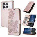 For Xiaomi Redmi K70 Datura Flower Embossed Flip Leather Phone Case(Rose Gold)