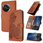For OnePlus 12 Datura Flower Embossed Flip Leather Phone Case(Brown)
