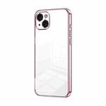 For iPhone 15 Plus Transparent Plating Fine Hole Phone Case(Pink)