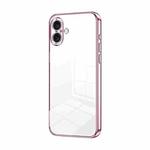 For iPhone 16 Plus Transparent Plating Fine Hole Phone Case(Pink)