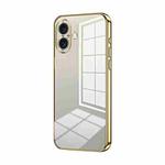 For iPhone 16 Transparent Plating Fine Hole Phone Case(Gold)