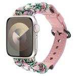 For Apple Watch SE 2023 44mm Paracord Genuine Leather Watch Band(Pink Camo)