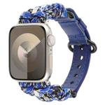 For Apple Watch SE 2023 44mm Paracord Genuine Leather Watch Band(Blue Camo)