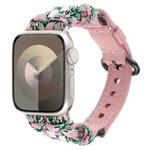 For Apple Watch Series 9 45mm Paracord Genuine Leather Watch Band(Pink Camo)