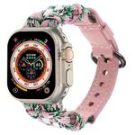 For Apple Watch Ultra 2 49mm Paracord Genuine Leather Watch Band(Pink Camo)