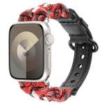 For Apple Watch Series 8 45mm Paracord Genuine Leather Watch Band(Black Red Camo)