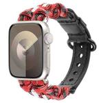 For Apple Watch 38mm Paracord Genuine Leather Watch Band(Black Red Camo)
