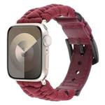 For Apple Watch SE 2023 44mm Plain Paracord Genuine Leather Watch Band(Wine Red)