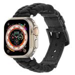 For Apple Watch Ultra 2 49mm Plain Paracord Genuine Leather Watch Band(Black)