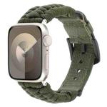 For Apple Watch Series 9 45mm Plain Paracord Genuine Leather Watch Band(Army Green)