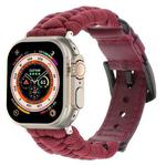 For Apple Watch Ultra 49mm Plain Paracord Genuine Leather Watch Band(Wine Red)