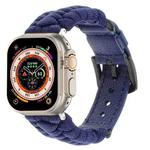 For Apple Watch Ultra 49mm Plain Paracord Genuine Leather Watch Band(Royal Blue)