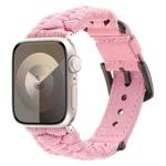 For Apple Watch Series 8 41mm Plain Paracord Genuine Leather Watch Band(Pink)