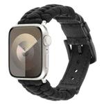 For Apple Watch Series 7 45mm Plain Paracord Genuine Leather Watch Band(Black)