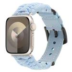 For Apple Watch Series 6 44mm Plain Paracord Genuine Leather Watch Band(Baby Blue)