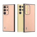 For Samsung Galaxy S24 Ultra 5G ABEEL Genuine Leather + PC Litchi Texture Phone Case(Pink Gold)