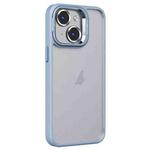 For iPhone 15 Plus Invisible Lens Holder PC + TPU Frosted Phone Case(Blue)