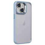 For iPhone 15 Invisible Lens Holder PC + TPU Frosted Phone Case(Blue)