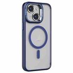 For iPhone 15 Plus Invisible Lens Holder PC + TPU Frosted MagSafe Phone Case(Dark Blue)