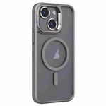 For iPhone 15 Invisible Lens Holder PC + TPU Frosted MagSafe Phone Case(Gray)