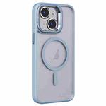 For iPhone 14 Plus Invisible Lens Holder PC + TPU Frosted MagSafe Phone Case(Blue)