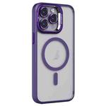 For iPhone 14 Pro Invisible Lens Holder PC + TPU Frosted MagSafe Phone Case(Purple)