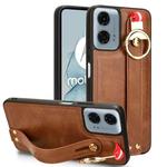 For Motorola Moto G Power 2024 Wristband Leather Back Phone Case(Brown)