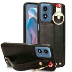 For Motorola Moto G Play 4G 2024 Wristband Leather Back Phone Case(Black)